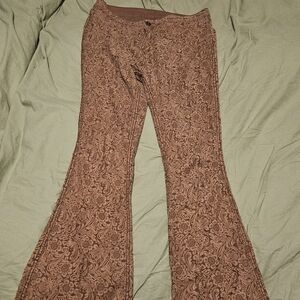 High-Rise Floral Print Flared Jeans - Brown